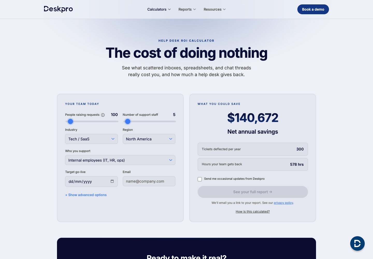 Help desk ROI calculator
